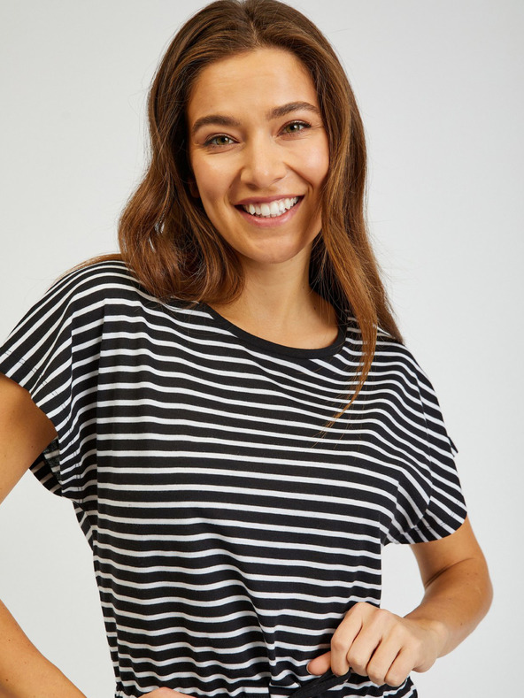 Sam 73 Λευκό και μαύρο γυναικείο ριγέ φόρεμα SAM73 Sagitta