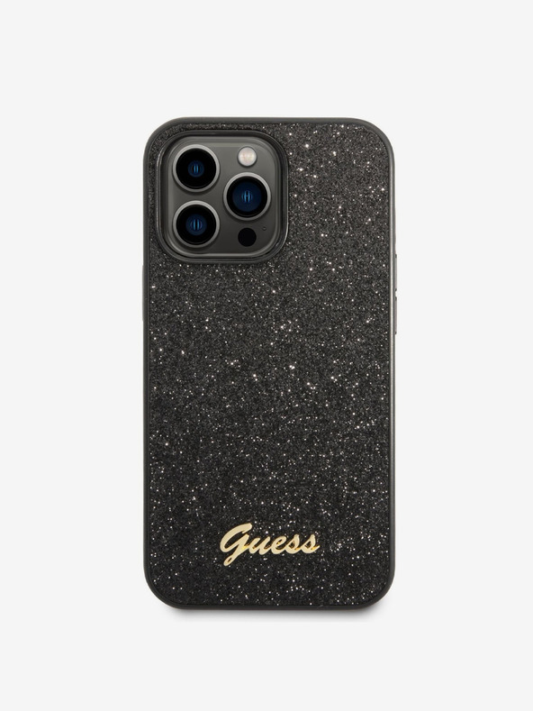 Guess Guess PC/TPU Glitter Flakes μεταλλικό λογότυπο πίσω κάλυμμα για iPhone 14 Pro Max Μαύρο