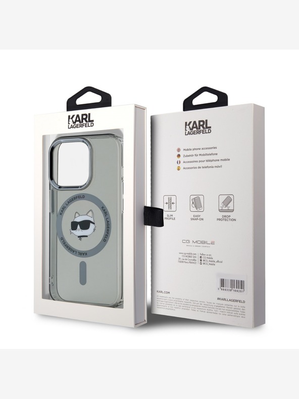 Karl Lagerfeld Karl Lagerfeld IML Choupette Head Μεταλλικό πλαίσιο MagSafe Back Cover για iPhone 15 Pro Μαύρο