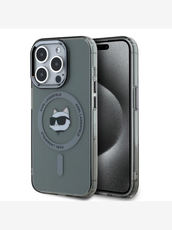 Karl Lagerfeld Karl Lagerfeld IML Choupette Head Μεταλλικό πλαίσιο MagSafe Back Cover για iPhone 15 Pro Max Μαύρο