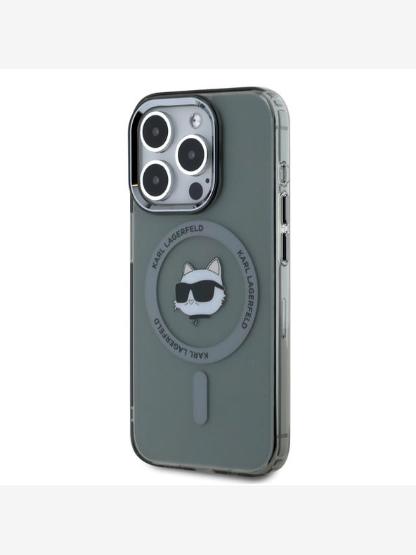 Karl Lagerfeld Karl Lagerfeld IML Choupette Head Μεταλλικό πλαίσιο MagSafe Back Cover για iPhone 15 Pro Max Μαύρο