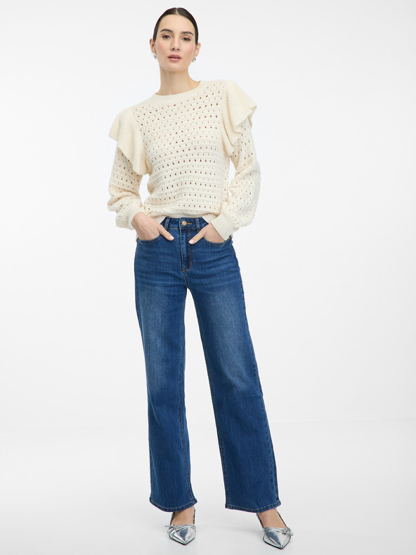 Orsay Κρεμ γυναικείο πουλόβερ με βολάν ORSAY