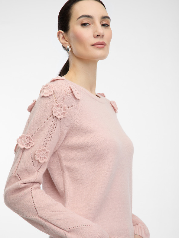 Orsay ORSAY Ανοιχτό ροζ γυναικείο πουλόβερ με φλοράλ απλικέ