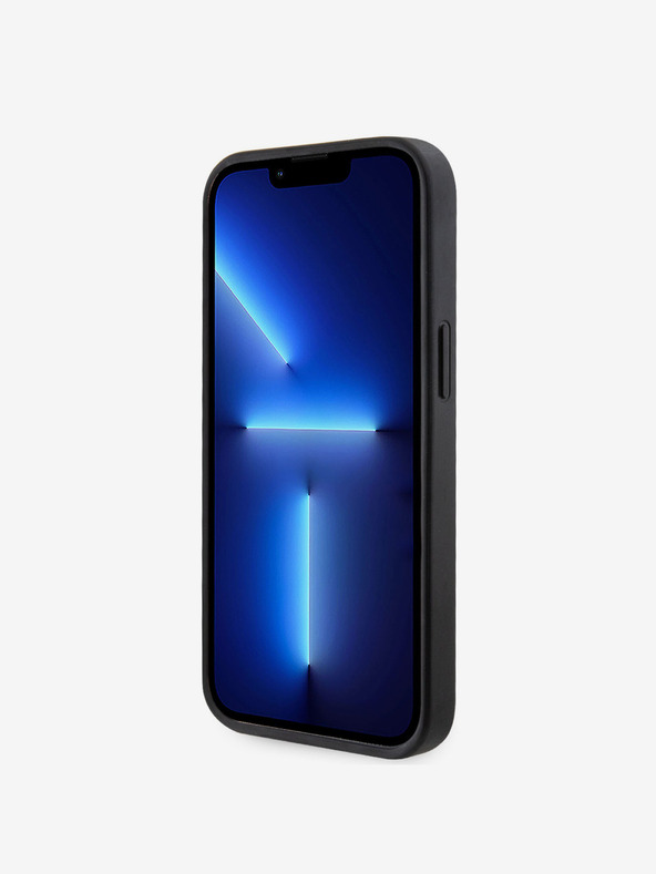 Guess Guess PU 4G Strass Τρίγωνο Μεταλλικό λογότυπο πίσω κάλυμμα για iPhone 15 Μαύρο