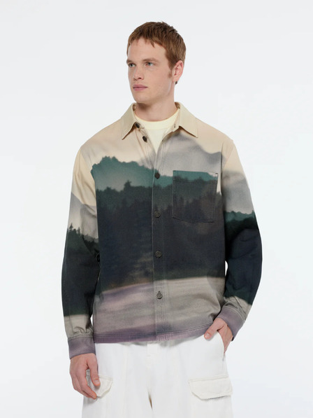 Scotch & Soda Μπεζ και πράσινο ανδρικό σακάκι πουκάμισο με σχέδια Scotch & Soda