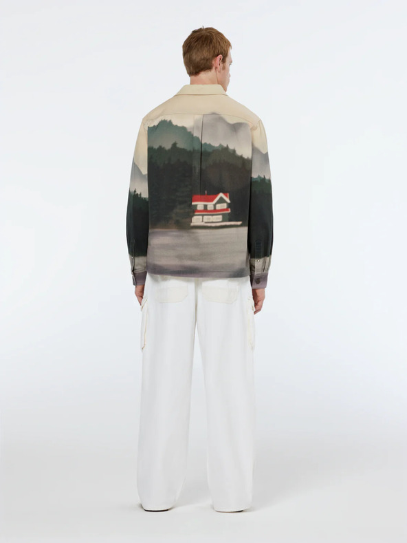 Scotch & Soda Μπεζ και πράσινο ανδρικό σακάκι πουκάμισο με σχέδια Scotch & Soda