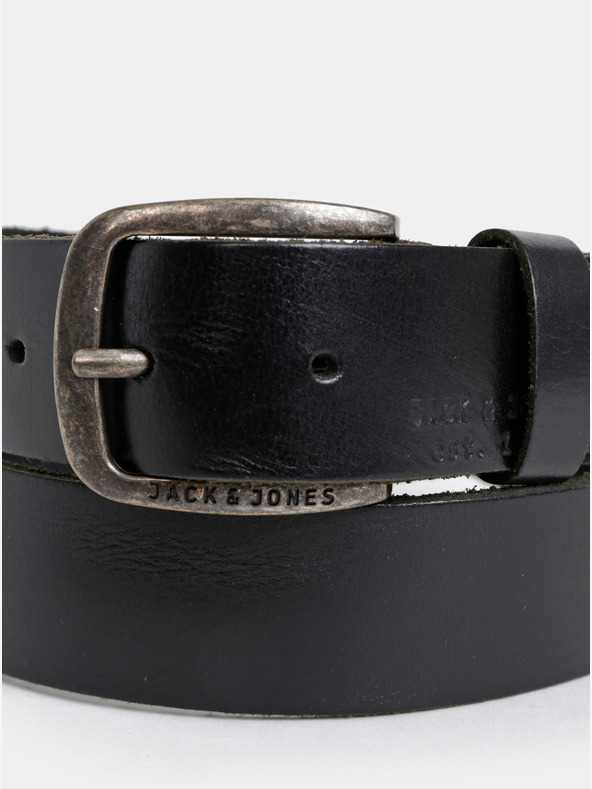 Jack & Jones Μαύρη δερμάτινη ανδρική ζώνη Jack & Jones Paul