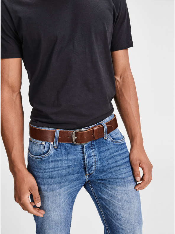 Jack & Jones Σκούρο καφέ δερμάτινη ανδρική ζώνη Jack & Jones Paul Belt