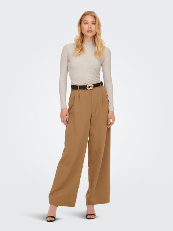 ONLY Μπεζ γυναικείο μπλουζάκι με ραβδώσεις ONLY Emma Emma