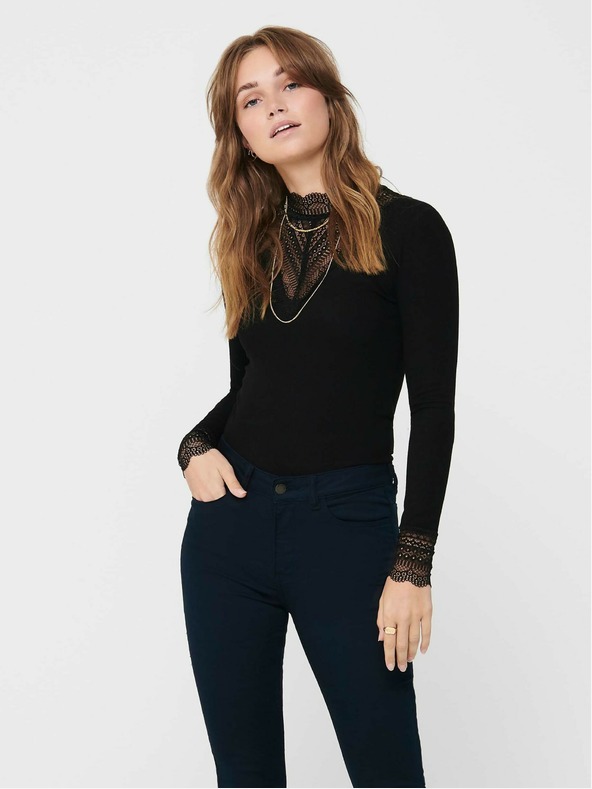 ONLY Μαύρη μπλούζα με δαντέλα ONLY Tilde