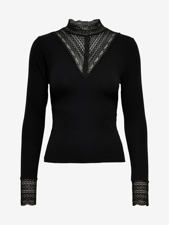 ONLY Μαύρη μπλούζα με δαντέλα ONLY Tilde