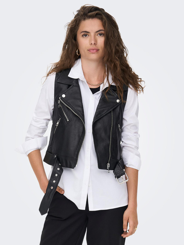 ONLY Μαύρο γυναικείο δερμάτινο γιλέκο ONLY Vera