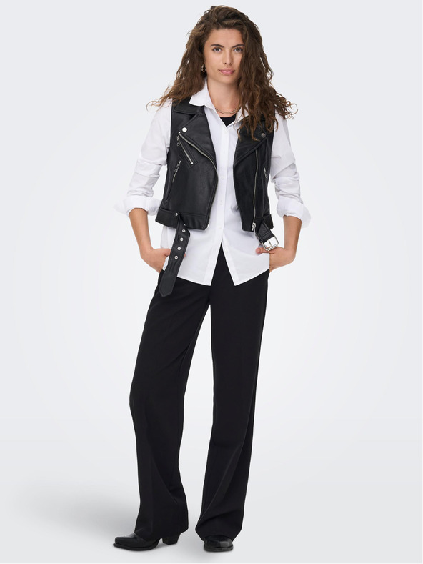 ONLY Μαύρο γυναικείο δερμάτινο γιλέκο ONLY Vera