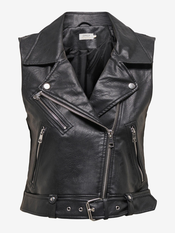 ONLY Μαύρο γυναικείο δερμάτινο γιλέκο ONLY Vera