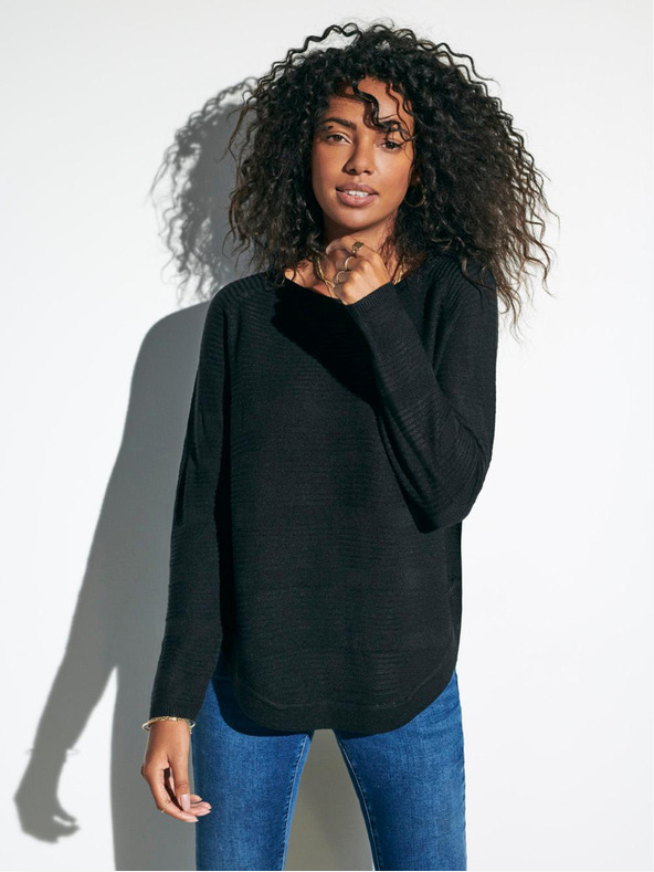 ONLY Μαύρο ελαφρύ πουλόβερ με ραβδώσεις ΜΟΝΟ χαβιάρι