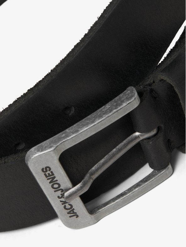 Jack & Jones Μαύρη ανδρική δερμάτινη ζώνη Jack & Jones Rock