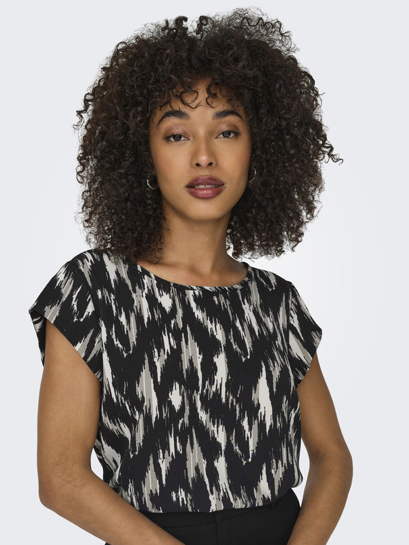 ONLY Μπεζ και μαύρη γυναικεία μπλούζα με σχέδιο ONLY Vic