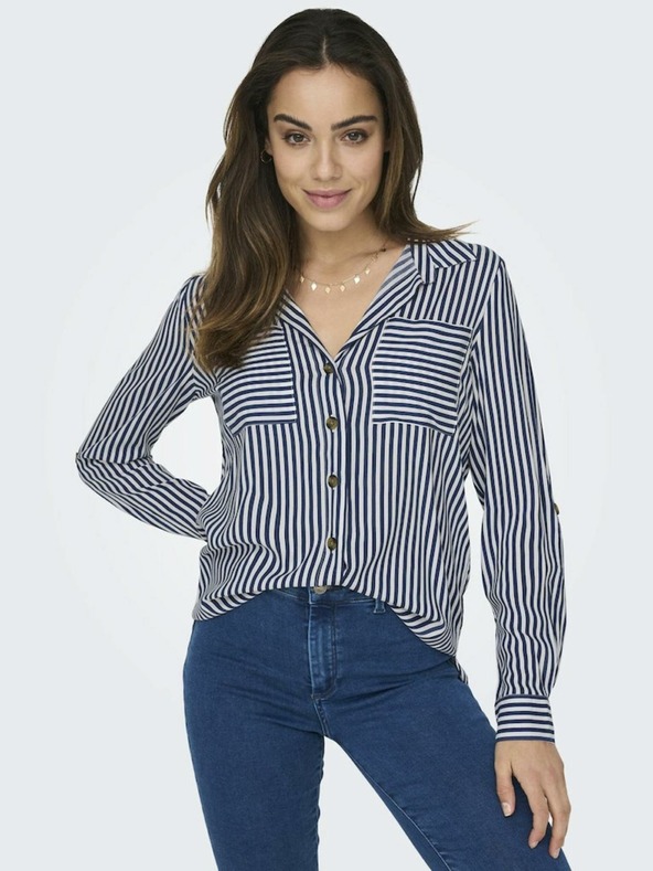 ONLY Λευκό και μπλε γυναικείο ριγέ πουκάμισο ONLY Yasmin