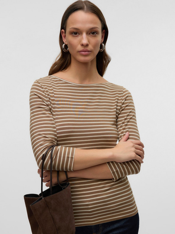AWARE by VERO MODA Καφέ γυναικείο ριγέ μπλουζάκι AWARE by VERO MODA Fiona