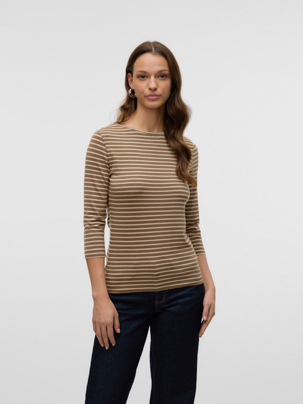 AWARE by VERO MODA Καφέ γυναικείο ριγέ μπλουζάκι AWARE by VERO MODA Fiona
