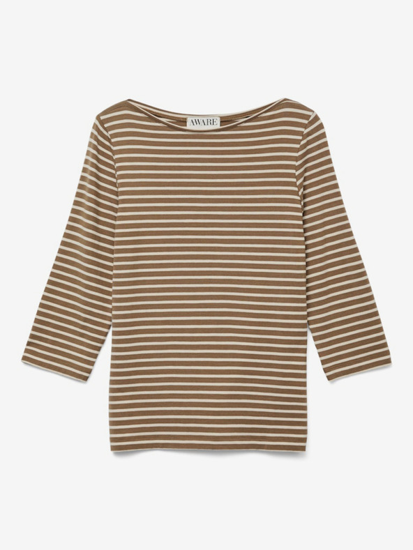 AWARE by VERO MODA Καφέ γυναικείο ριγέ μπλουζάκι AWARE by VERO MODA Fiona