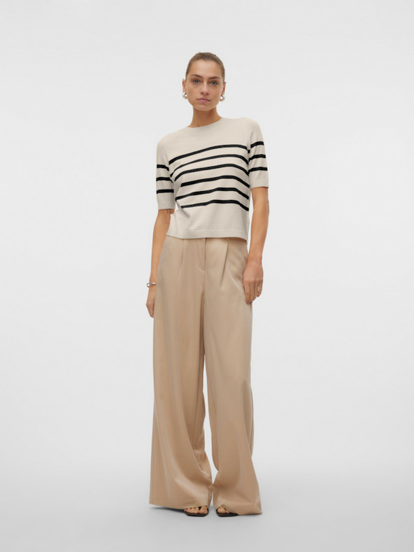 Vero Moda Μαύρο και μπεζ γυναικείο ριγέ πουλόβερ Vero Moda Saba