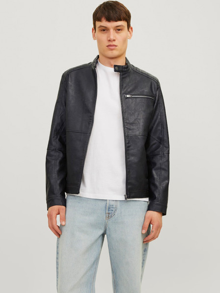 Jack & Jones Μαύρο ανδρικό δερμάτινο μπουφάν Jack & Jones Dylan