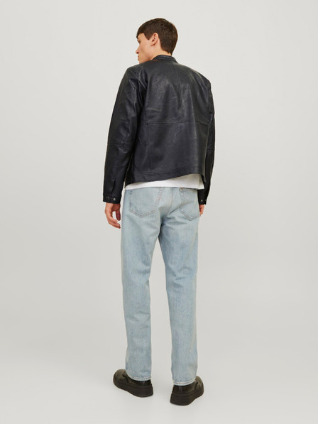 Jack & Jones Μαύρο ανδρικό δερμάτινο μπουφάν Jack & Jones Dylan
