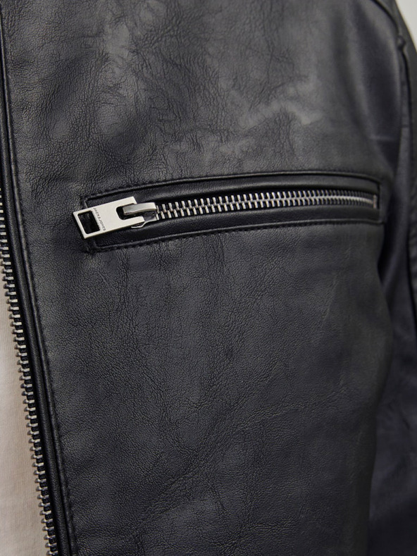 Jack & Jones Μαύρο ανδρικό δερμάτινο μπουφάν Jack & Jones Dylan