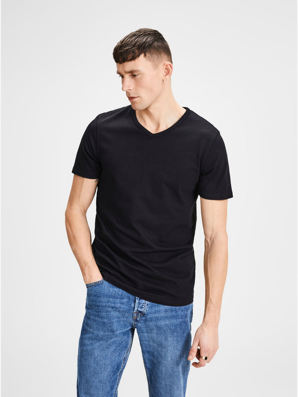 Jack & Jones Σετ από δύο μαύρα βασικά μπλουζάκια με λαιμόκοψη Jack & Jones