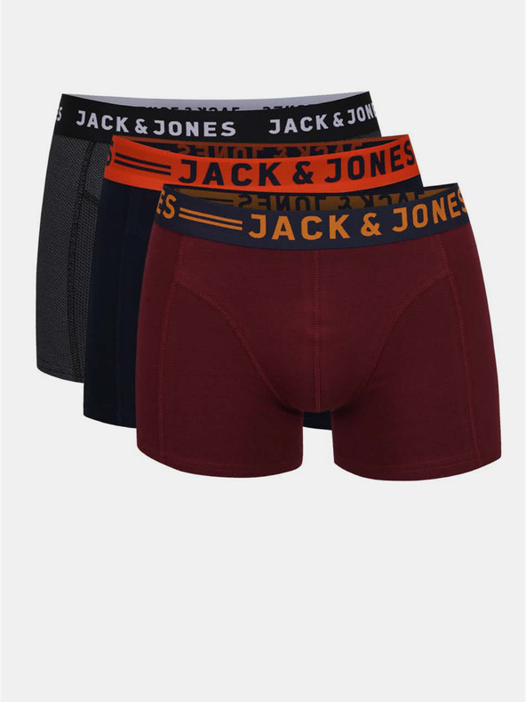 Jack & Jones Σετ τριών ανδρικών μποξεράκια Jack & Jones Lichfield σε μπορντό, ναυτικό και γκρι χρώμα