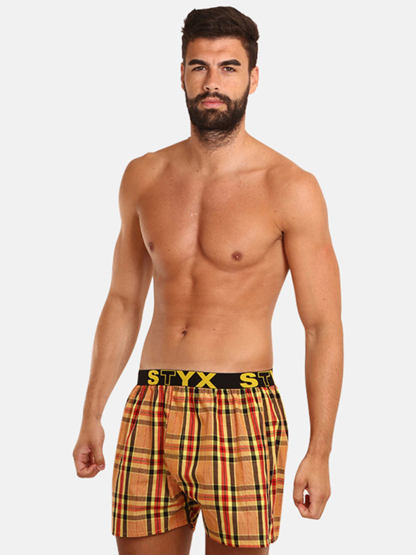 Styx Κίτρινο-πορτοκαλί ανδρικό καρό σορτς Styx