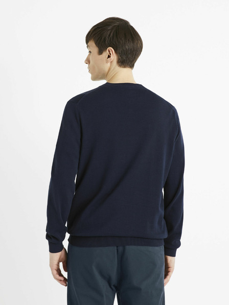 Celio Σκούρο μπλε ανδρικό βασικό πουλόβερ Celio Decotonv