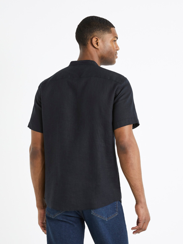 Celio Μαύρο ανδρικό λινό πουκάμισο Celio Damopoc