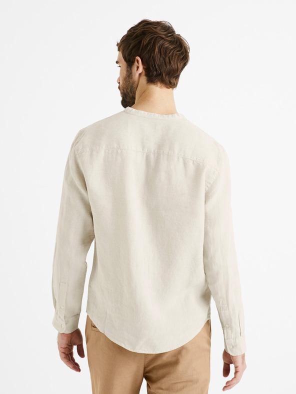 Celio Μπεζ ανδρικό λινό πουκάμισο Celio Damaolin