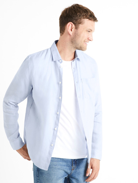 Celio Μπλε ανδρικό λινό πουκάμισο Celio Daflix