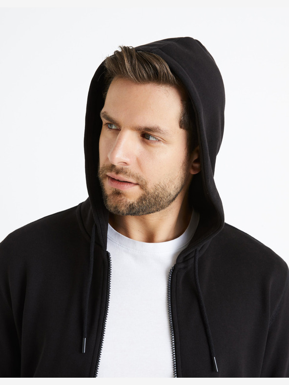 Celio Μαύρο ανδρικό βασικό φούτερ με κουκούλα Celio Fethree