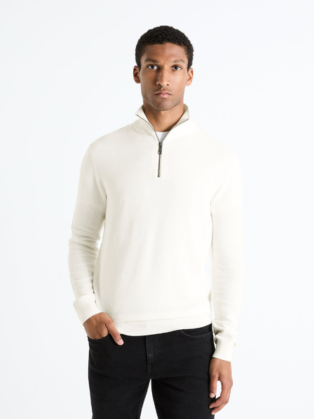 Celio Κρεμ ανδρικό πουλόβερ με όρθιο γιακά Celio Celim