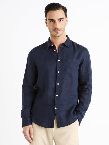 Celio Σκούρο μπλε ανδρικό λινό πουκάμισο Celio Daflix
