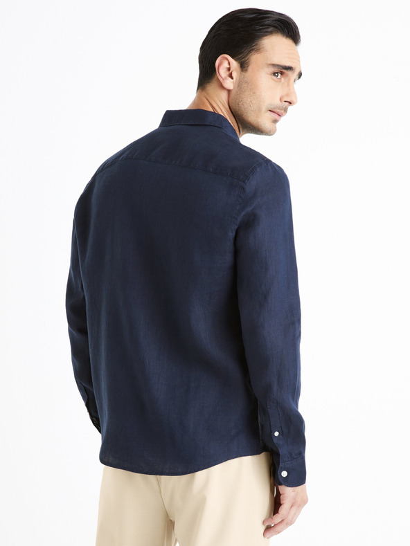 Celio Σκούρο μπλε ανδρικό λινό πουκάμισο Celio Daflix