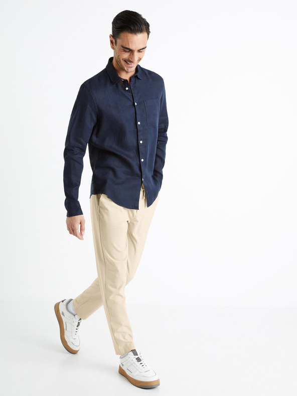 Celio Σκούρο μπλε ανδρικό λινό πουκάμισο Celio Daflix