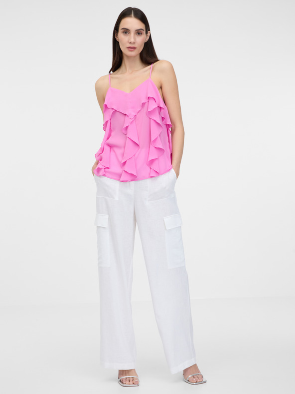 Orsay Λευκό γυναικείο φαρδύ παντελόνι ORSAY