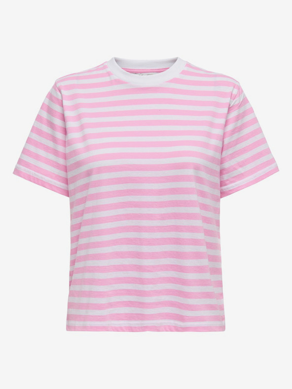 ONLY Λευκό και ροζ γυναικείο ριγέ μπλουζάκι ΜΟΝΟ