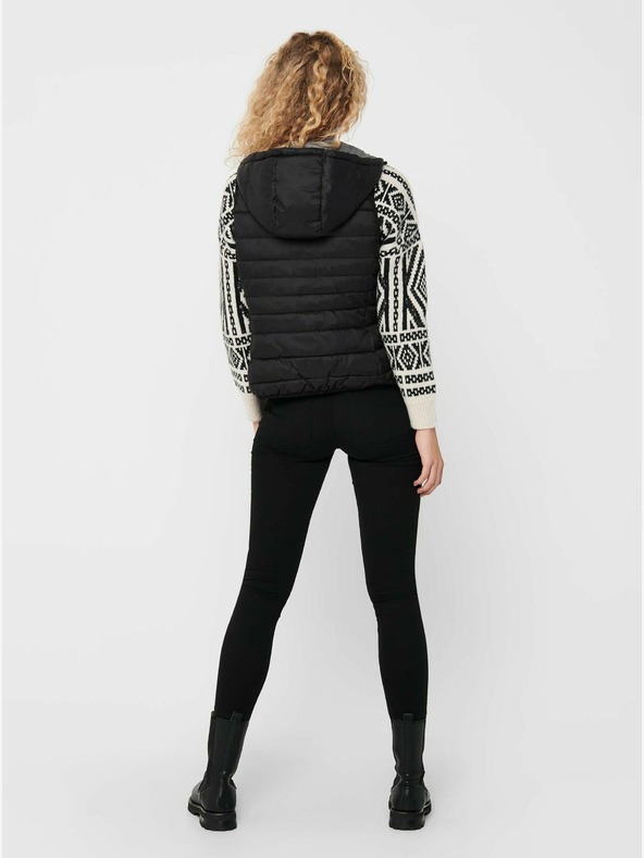 ONLY Μαύρο γυναικείο καπιτονέ γιλέκο με κουκούλα ONLY New Tahoe