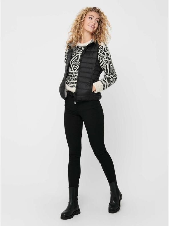 ONLY Μαύρο γυναικείο καπιτονέ γιλέκο με κουκούλα ONLY New Tahoe