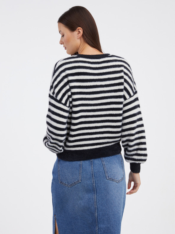 ONLY Λευκό και μαύρο γυναικείο ριγέ πουλόβερ ONLY Piumo Piumo