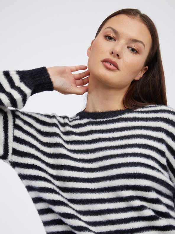 ONLY Λευκό και μαύρο γυναικείο ριγέ πουλόβερ ONLY Piumo Piumo