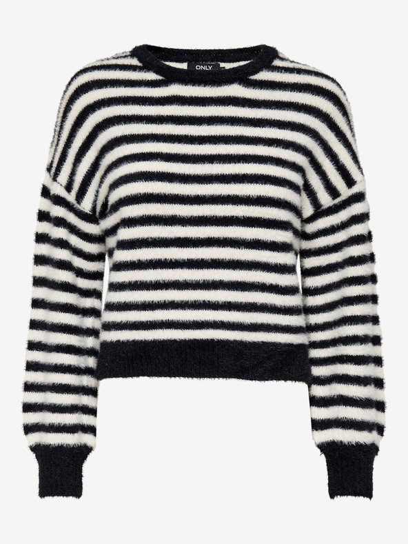 ONLY Λευκό και μαύρο γυναικείο ριγέ πουλόβερ ONLY Piumo Piumo