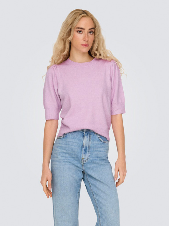 ONLY Ροζ γυναικείο κοντομάνικο πουλόβερ ONLY ONLRICA