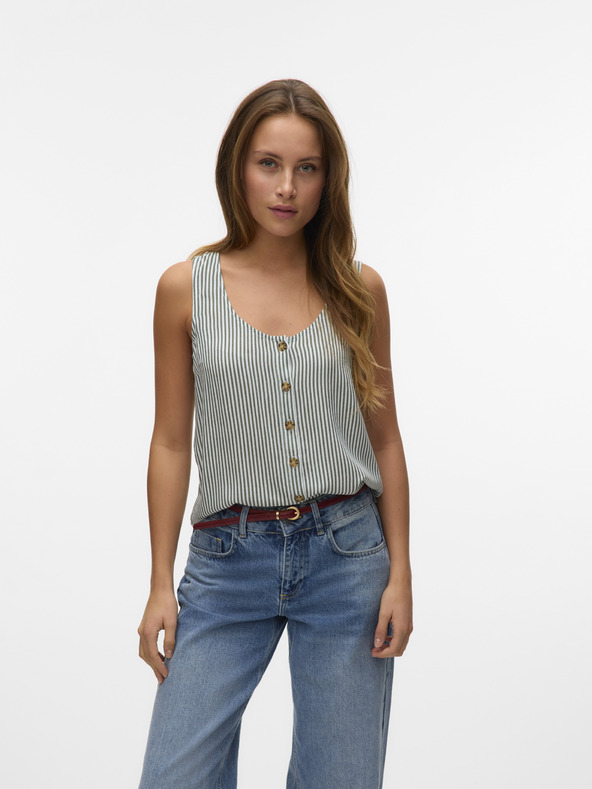 Vero Moda Λευκή και πράσινη γυναικεία ριγέ μπλούζα Vero Moda BUMPY